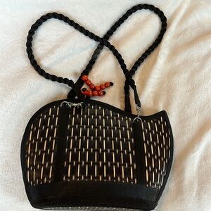 Baskets of Cambodia “The Kiri Wave”handwoven black & natural straw purse